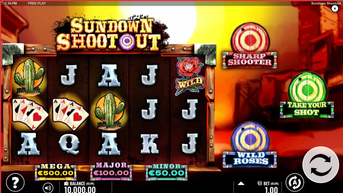 Sundown Shootout স্লট গেমের ওয়াইল্ড ওয়েস্ট থিমযুক্ত ইন্টারফেস