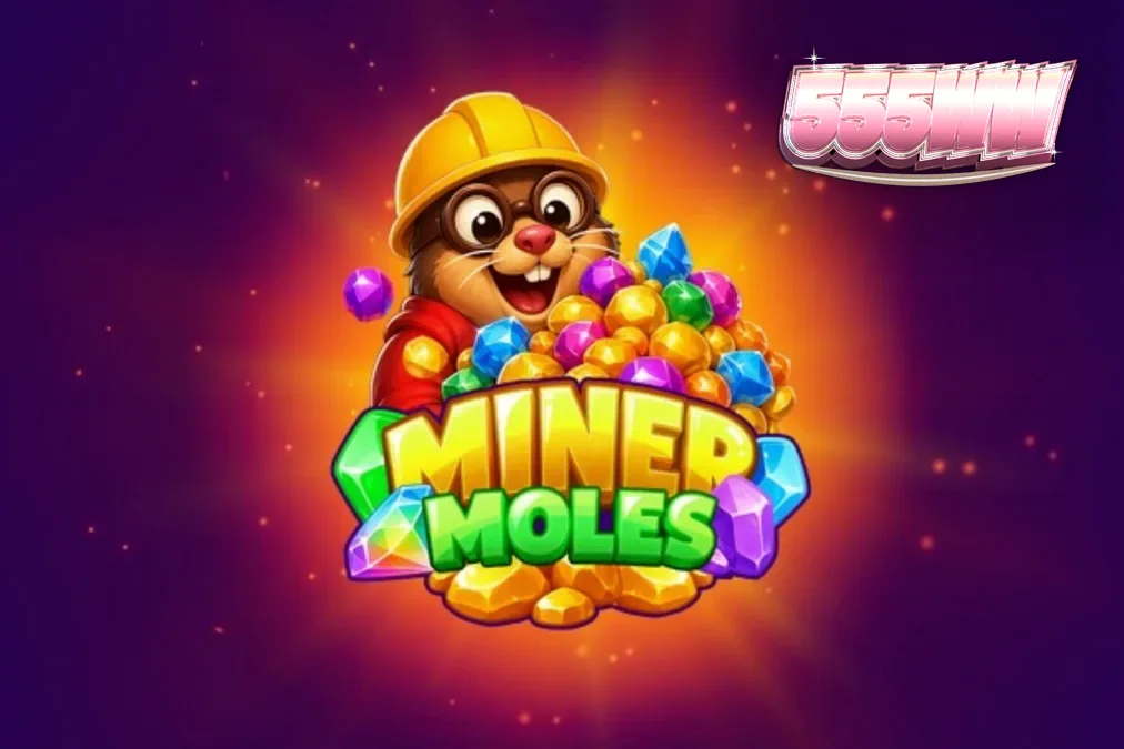 The vibrant and colorful interface of the Miner Moles slot game on a mobile device screen.
